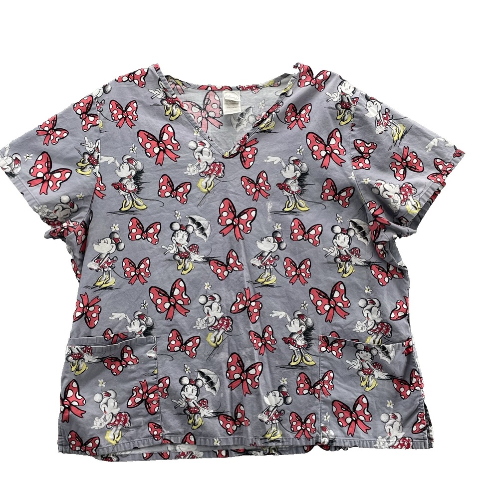 Disney Scrub Top Women 2X Minnie Mouse Nurse Medical Uniform Workwear Technician